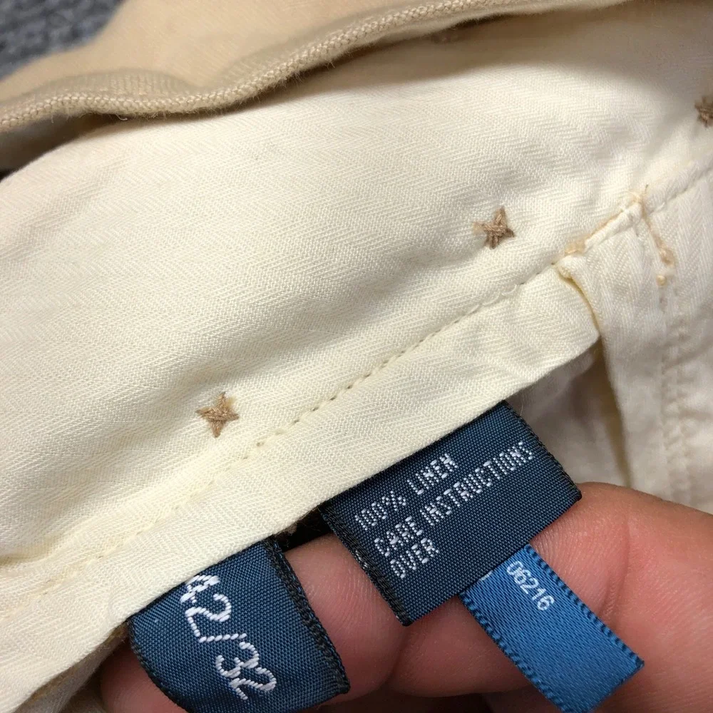 Polo Ralph Lauren Mens 42x32 Tan Beige 100% Linen Fine Tailoring Dress Pants
